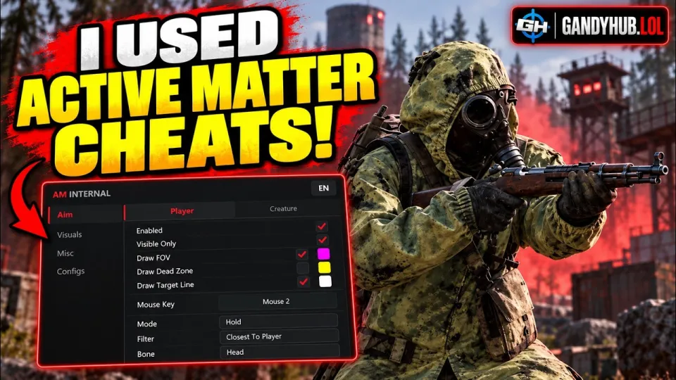 Active Matter Cheats Provide Powerful Aim and Visual Enhancements for Competitive Play